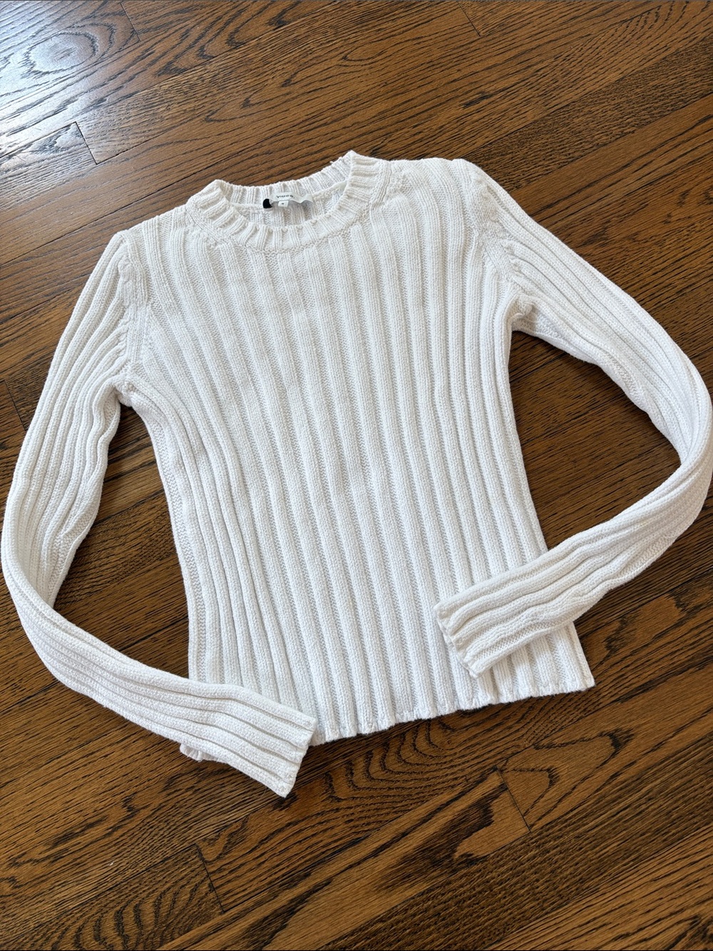 Vince cotton blend White Ribbed Crewneck Sweater - Women, M - Picture 1 of 1